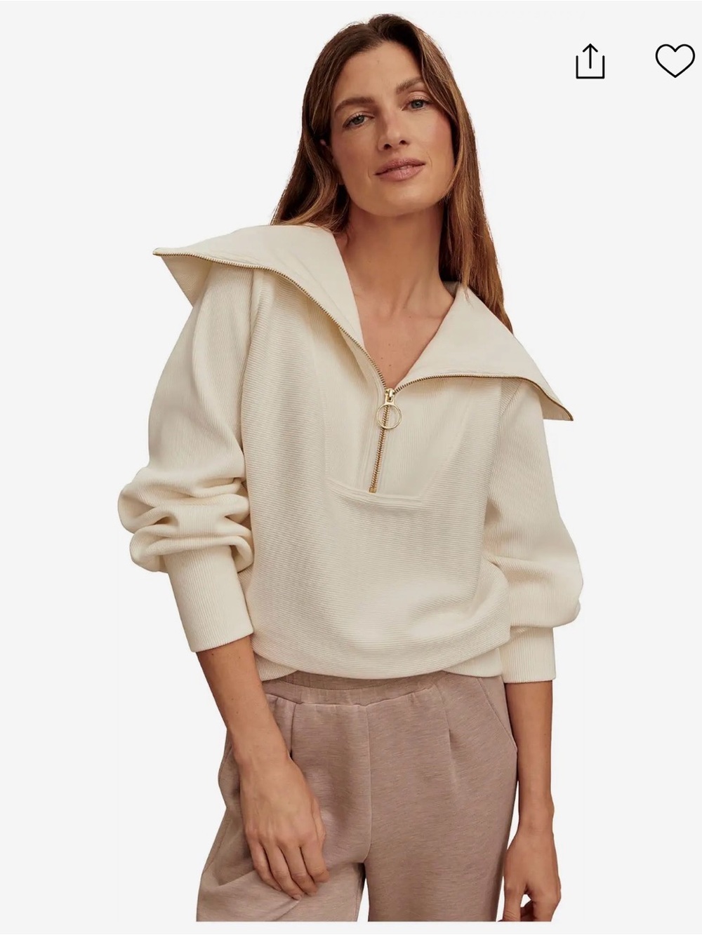 Barley Vine Sweatshirt - Women's Cream Half-Zip Collared Sweatshirt - Size M